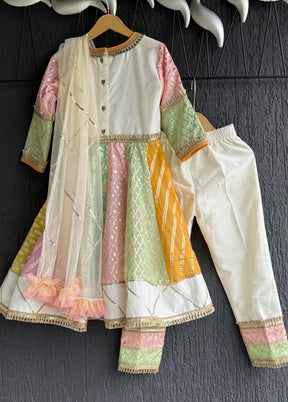 3 Pc Cream Silk Anarkali Set