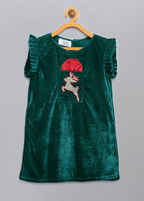 Green Embroidery Work Velvet Dress