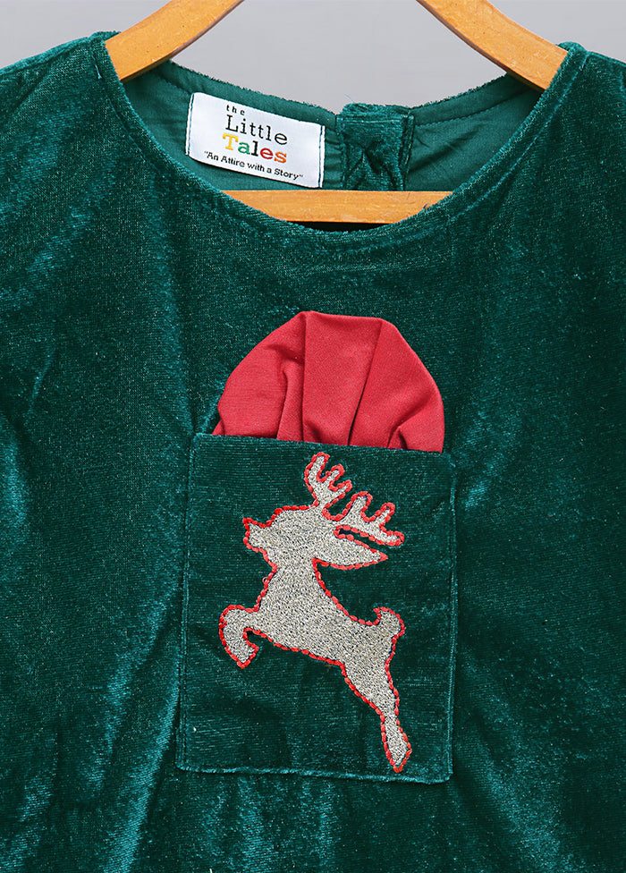 Green Embroidery Work Velvet Dress