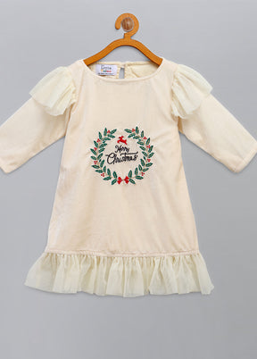 Yellow Embroidery Work Velvet Dress