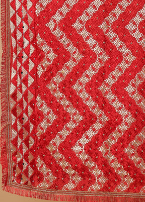 Red Chinon Phulkari Work Dupatta