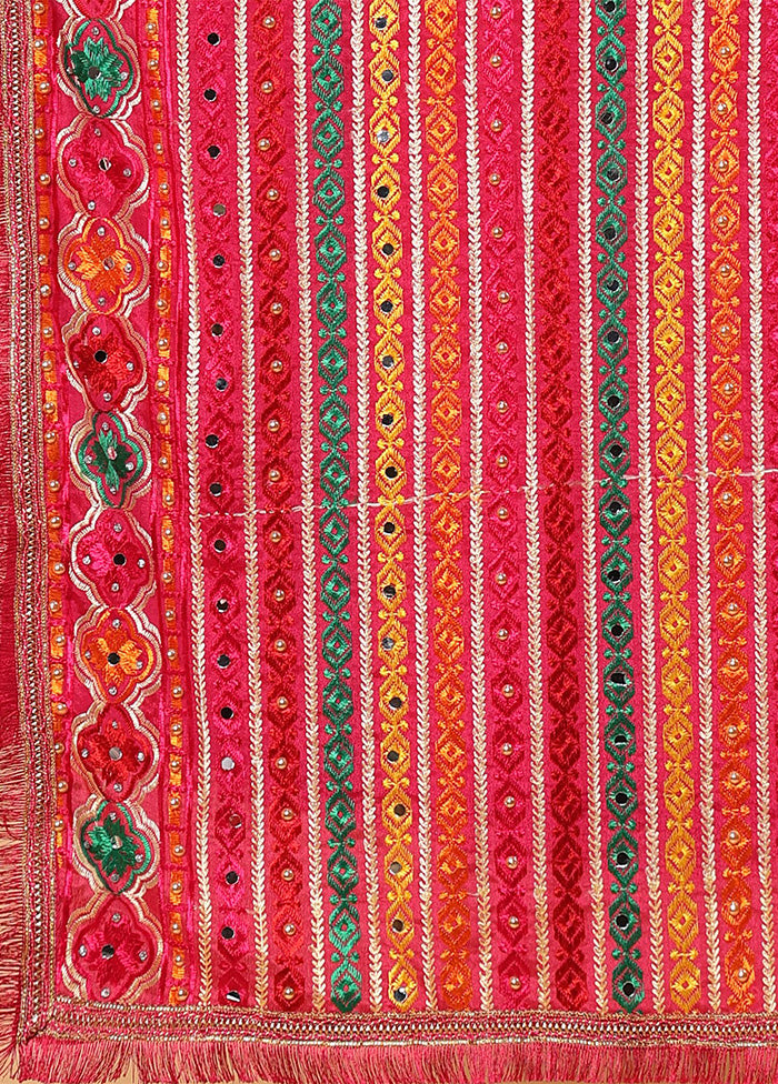 Magenta Chinon Phulkari Work Dupatta