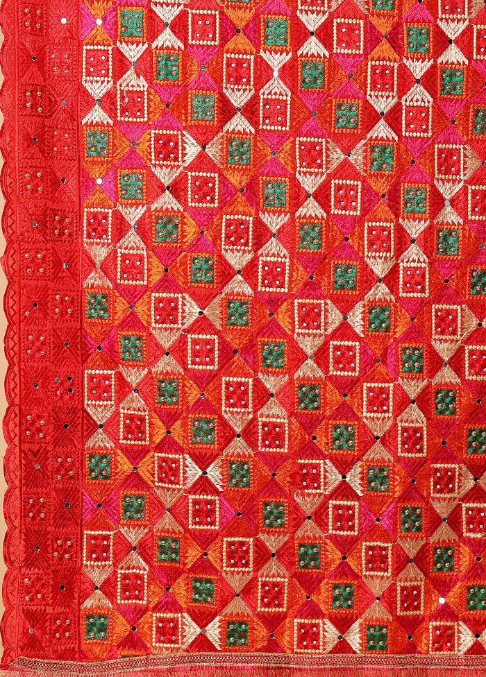Red Chinon Phulkari Work Dupatta