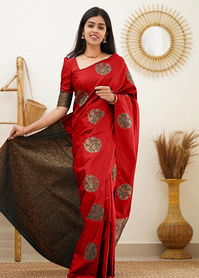 Red Spun Silk Saree With Blouse Piece