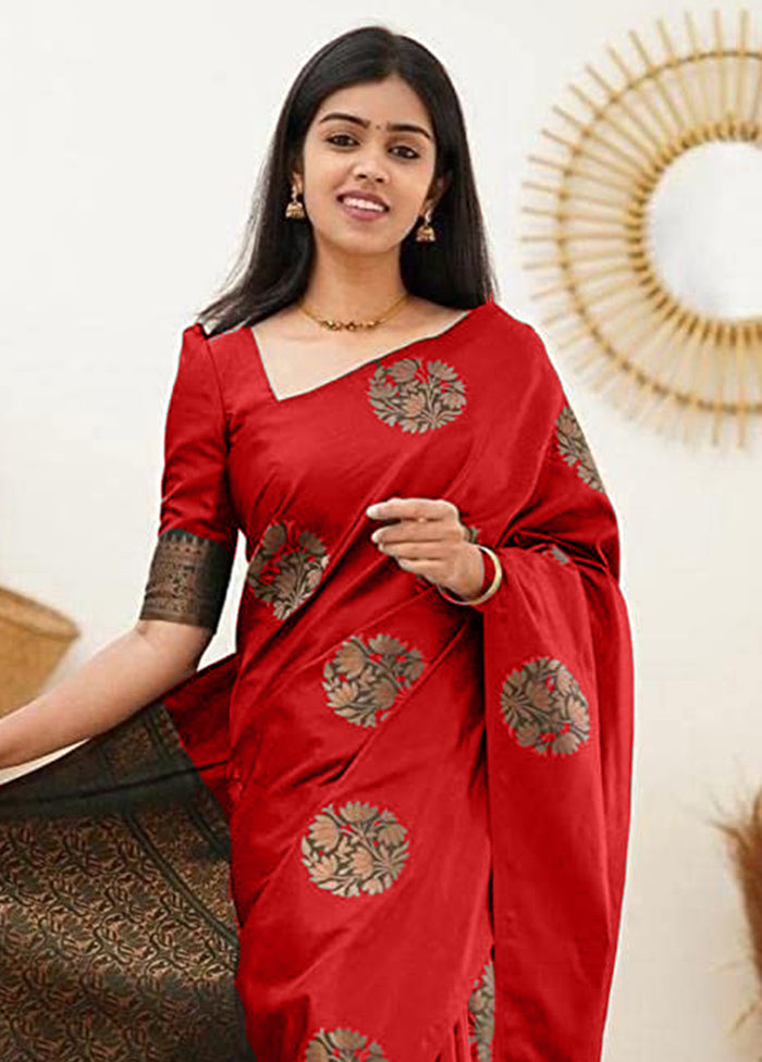 Red Spun Silk Saree With Blouse Piece