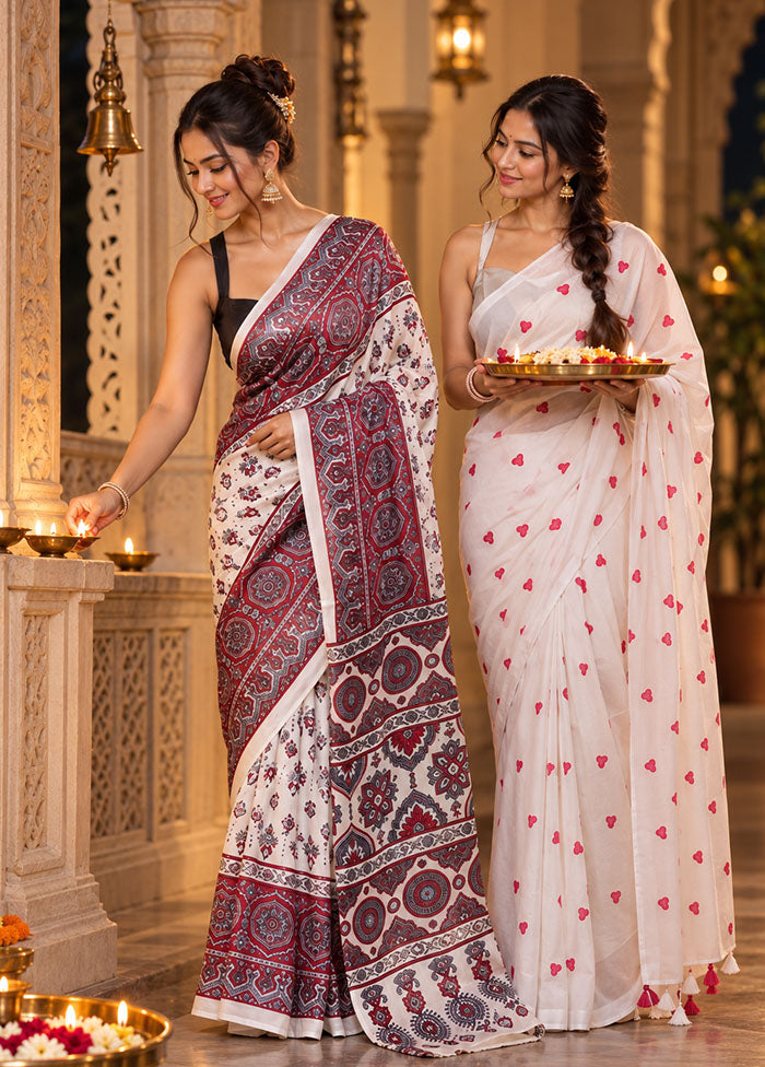 Moonlit Lavender Duo – Purple Modal Silk & White Cotton Sarees
