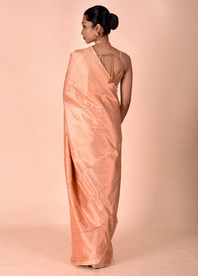 Peach Handloom Kanjivaram Pure Silk Saree With Blouse Piece