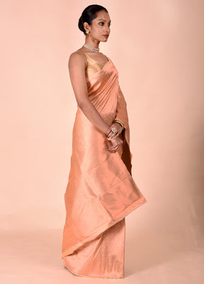 Peach Handloom Kanjivaram Pure Silk Saree With Blouse Piece