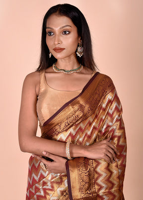 Brown Dupion Silk Saree With Blouse Piece
