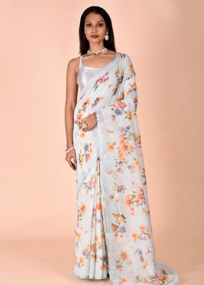 Blue Linen Silk Saree With Blouse Piece