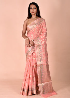 Peach Kota Cotton Saree With Blouse Piece
