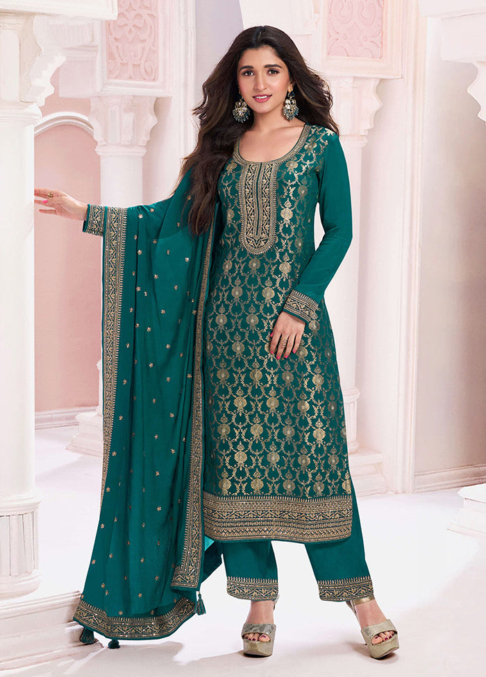 3 Pc Multicolor Semi Stitched Viscose Dupatta Suit Set