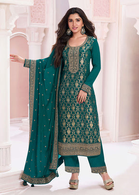 3 Pc Multicolor Semi Stitched Viscose Dupatta Suit Set