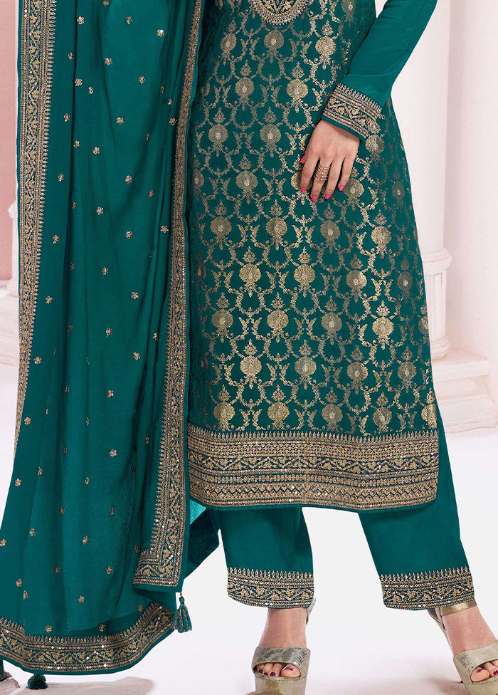 3 Pc Multicolor Semi Stitched Viscose Dupatta Suit Set