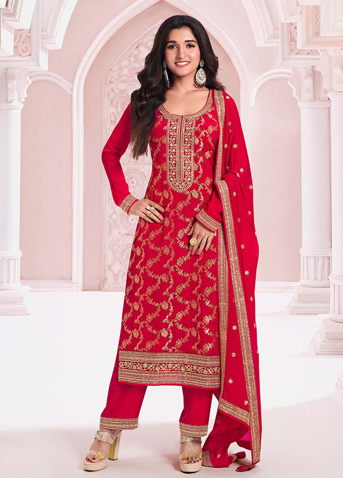 3 Pc Multicolor Semi Stitched Viscose Dupatta Suit Set