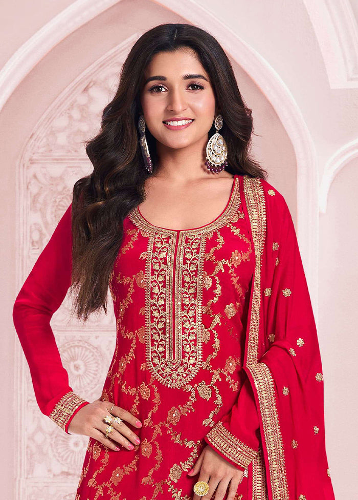 3 Pc Multicolor Semi Stitched Viscose Dupatta Suit Set