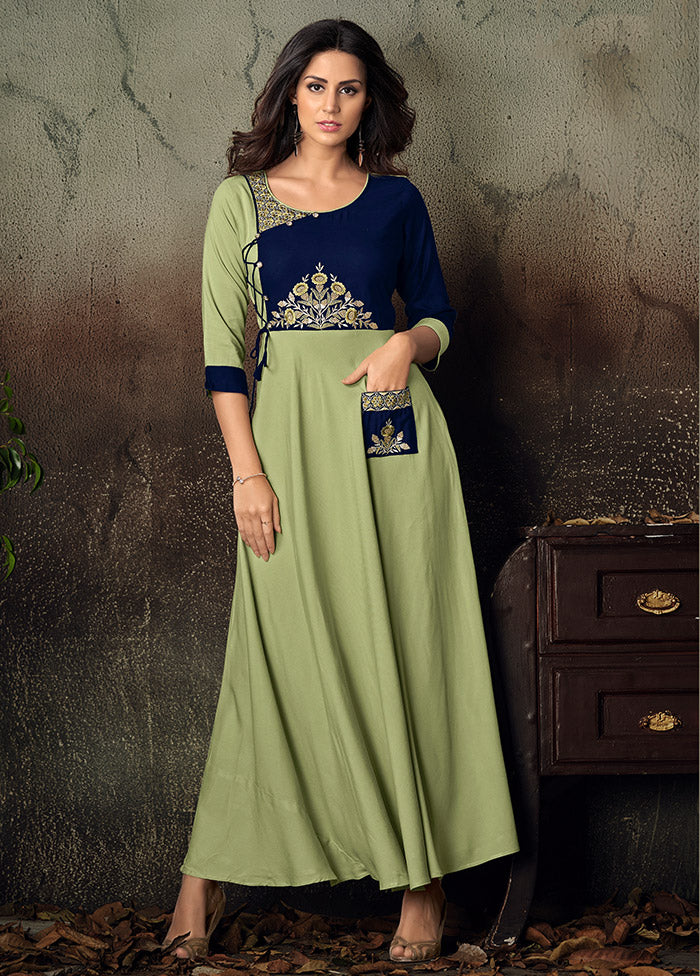 Light Green Readymade Rayon Gown - Indian Silk House Agencies