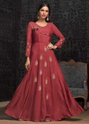 Dark Pink Readymade Silk Gown - Indian Silk House Agencies