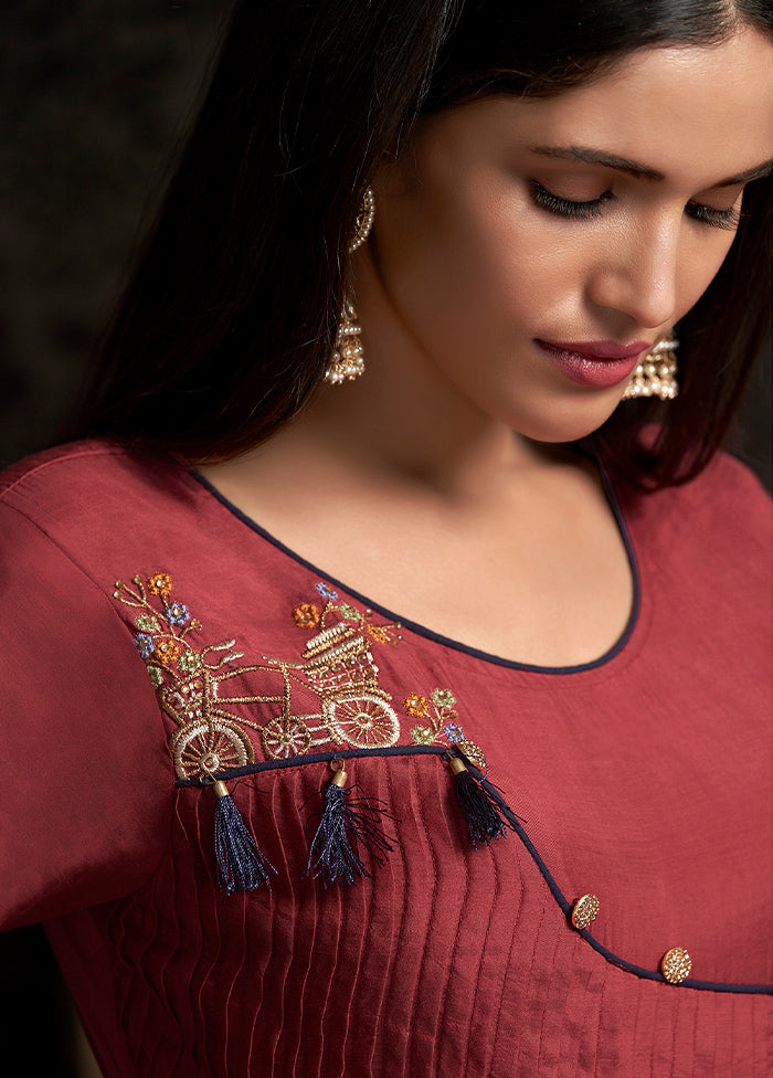 Dark Pink Readymade Silk Gown - Indian Silk House Agencies