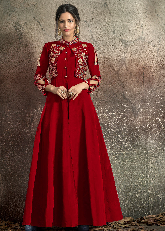 Red Readymade Silk Gown - Indian Silk House Agencies