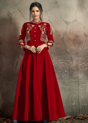 Red Readymade Silk Gown - Indian Silk House Agencies