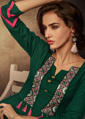 Green Readymade Rayon Gown - Indian Silk House Agencies