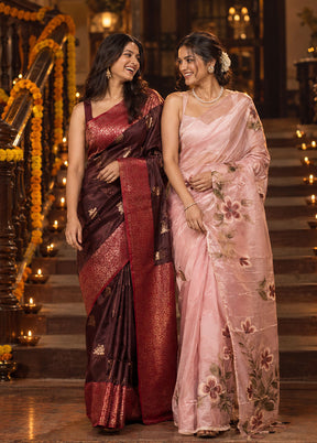 Pradosh Duo – Maroon Kanjivaram & Pink Organza Sarees