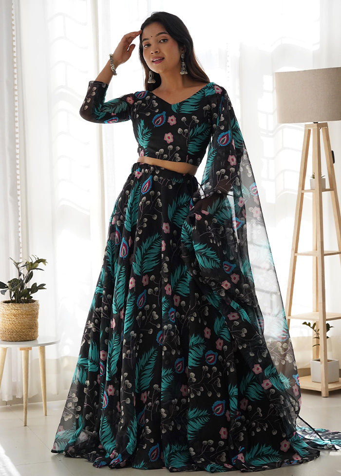 3 Pc Multicolor Silk Semi Stitched Lehenga Set - Indian Silk House Agencies