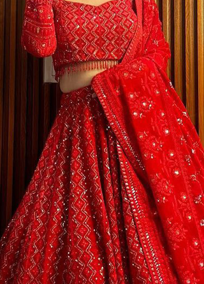 3 Pc Multicolor Georgette Semi Stitched Lehenga Set - Indian Silk House Agencies