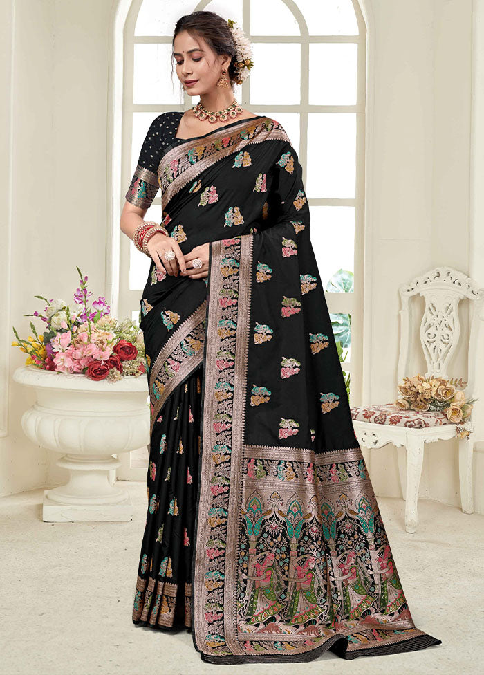 Black Baluchari Silk Saree With Blouse Piece