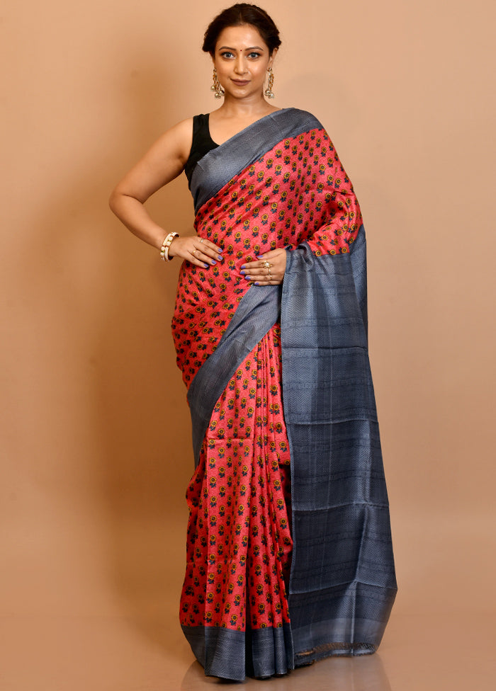 Pale Pink Pure Printed Silk Saree Without Blouse Piece - Indian Silk House Agencies