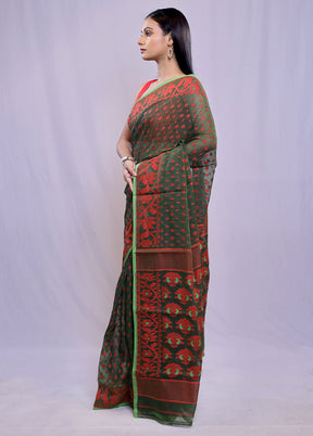 Green Tant Jamdani Saree Without Blouse Piece