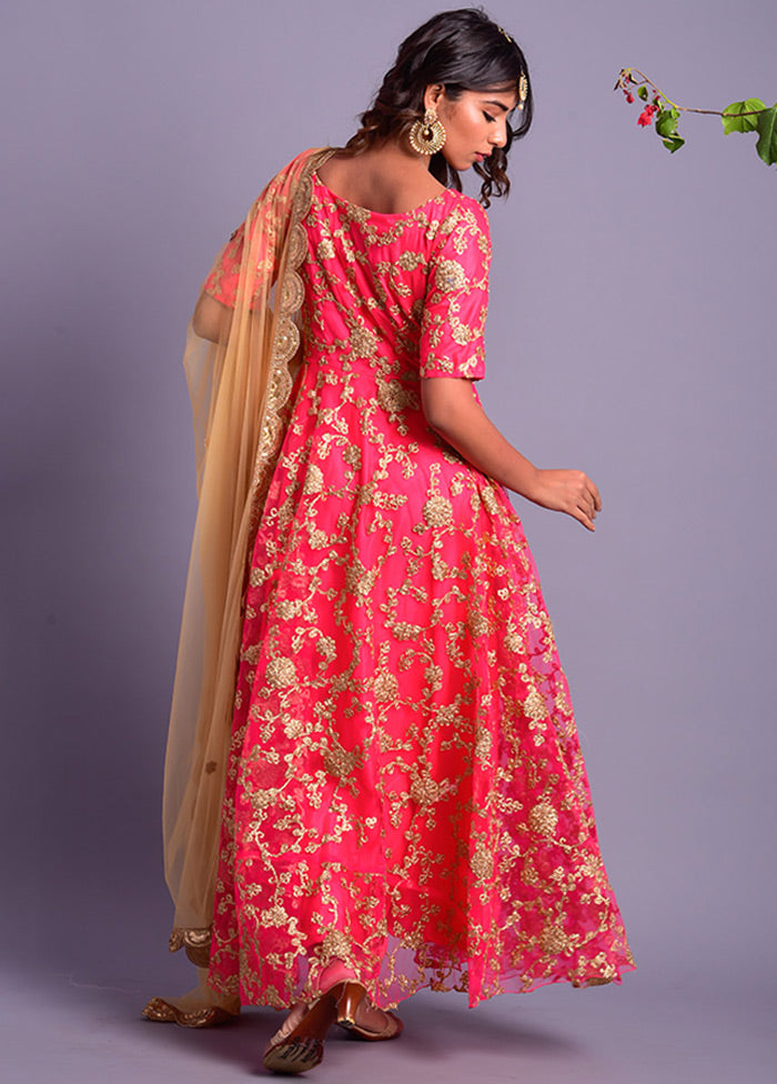 2 Pc Pink Net Anarkali With Dupatta VDRAN100040838 - Indian Silk House Agencies