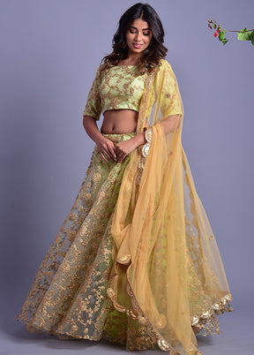 Green Readymade Net Lehenga Set With Dupatta - Indian Silk House Agencies