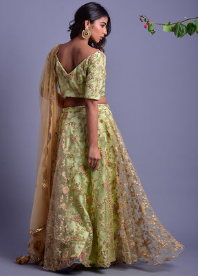 Green Readymade Net Lehenga Set With Dupatta - Indian Silk House Agencies