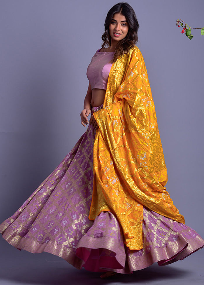 Lavender Readymade Silk Lehenga Set With Dupatta - Indian Silk House Agencies