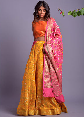 Yellow Readymade Silk Lehenga Set With Dupatta - Indian Silk House Agencies