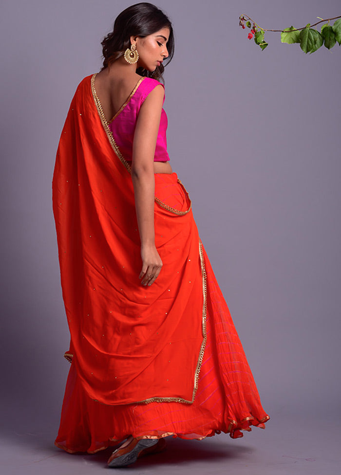 Orange Readymade Chiffon Lehenga Set With Dupatta - Indian Silk House Agencies