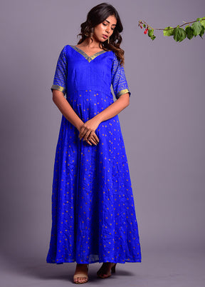 Blue Readymade Silk Long Dress VDRAN100040824 - Indian Silk House Agencies