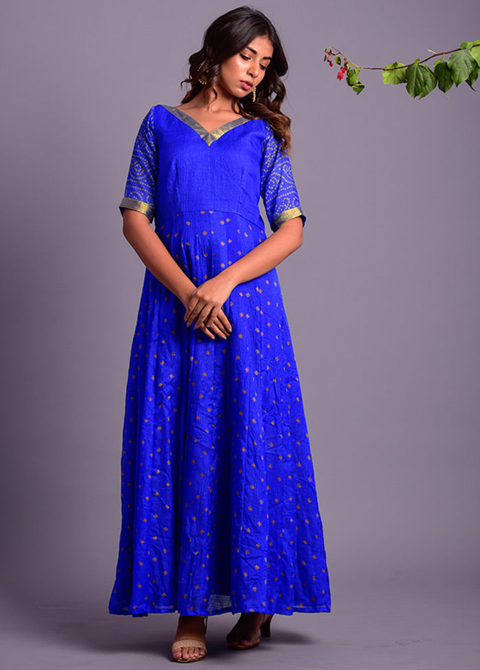 Blue Readymade Silk Long Dress VDRAN100040824 - Indian Silk House Agencies