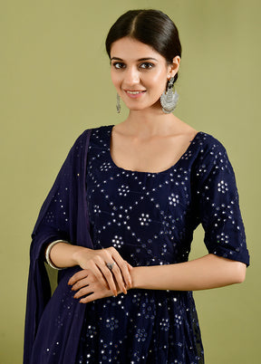2 Pc Blue Mirror Work Georgette Kurti Set VDRAN1412221 - Indian Silk House Agencies