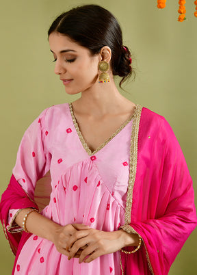 3 Pc Pink Silk Suit Set With Dupatta VDRAN1412226 - Indian Silk House Agencies