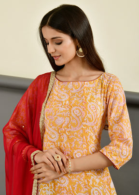 2 Pc Yellow Block Print Cotton Kurti Set VDRAN1412238 - Indian Silk House Agencies