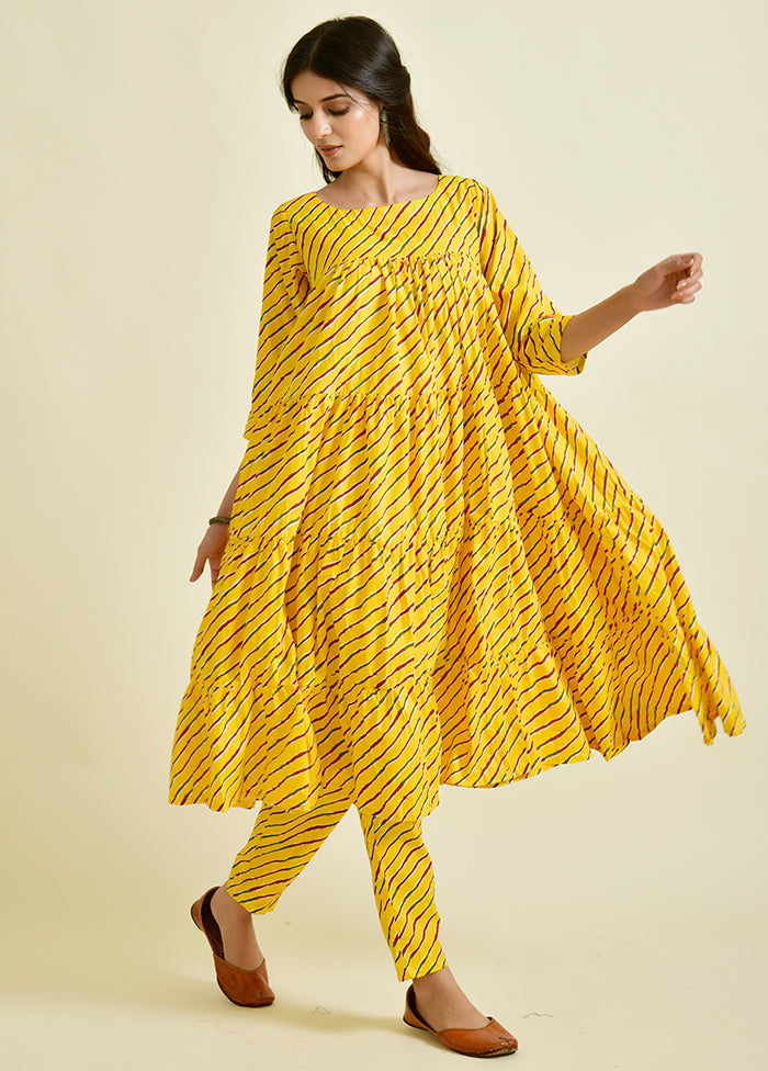 2 Pc Yellow Cotton Kurti Set VDRAN1412250 - Indian Silk House Agencies