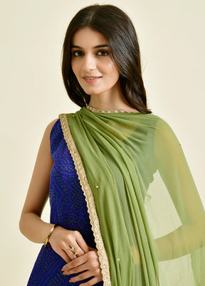 3 Pc Blue Mirror Work Chiffon Suit Set With Dupatta VDRAN1412253 - Indian Silk House Agencies