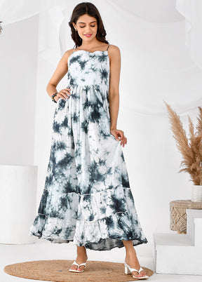 White Sleeveless Cotton Ombre Maxi Dress VDRAN12042024 - Indian Silk House Agencies