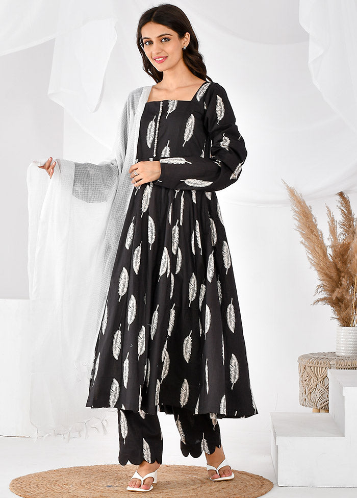 3 Pc Black Cotton Printed Suit Set VDRAN12042034 - Indian Silk House Agencies