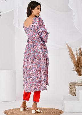 2 Pc Blue Cotton Printed Kurti Set VDRAN12042033 - Indian Silk House Agencies