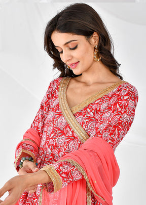 2 Pc Red Cotton Printed Kurti Set VDRAN12042025 - Indian Silk House Agencies