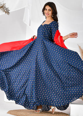 2 Pc Blue Cotton Printed Kurti Set VDRAN12042027 - Indian Silk House Agencies